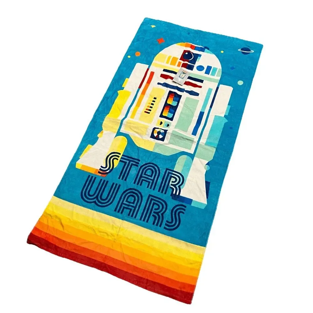 Disney Star Wars Adult Beach Towel R2-D2 Blue Retro Stripe Pool Bath Towel 29x59